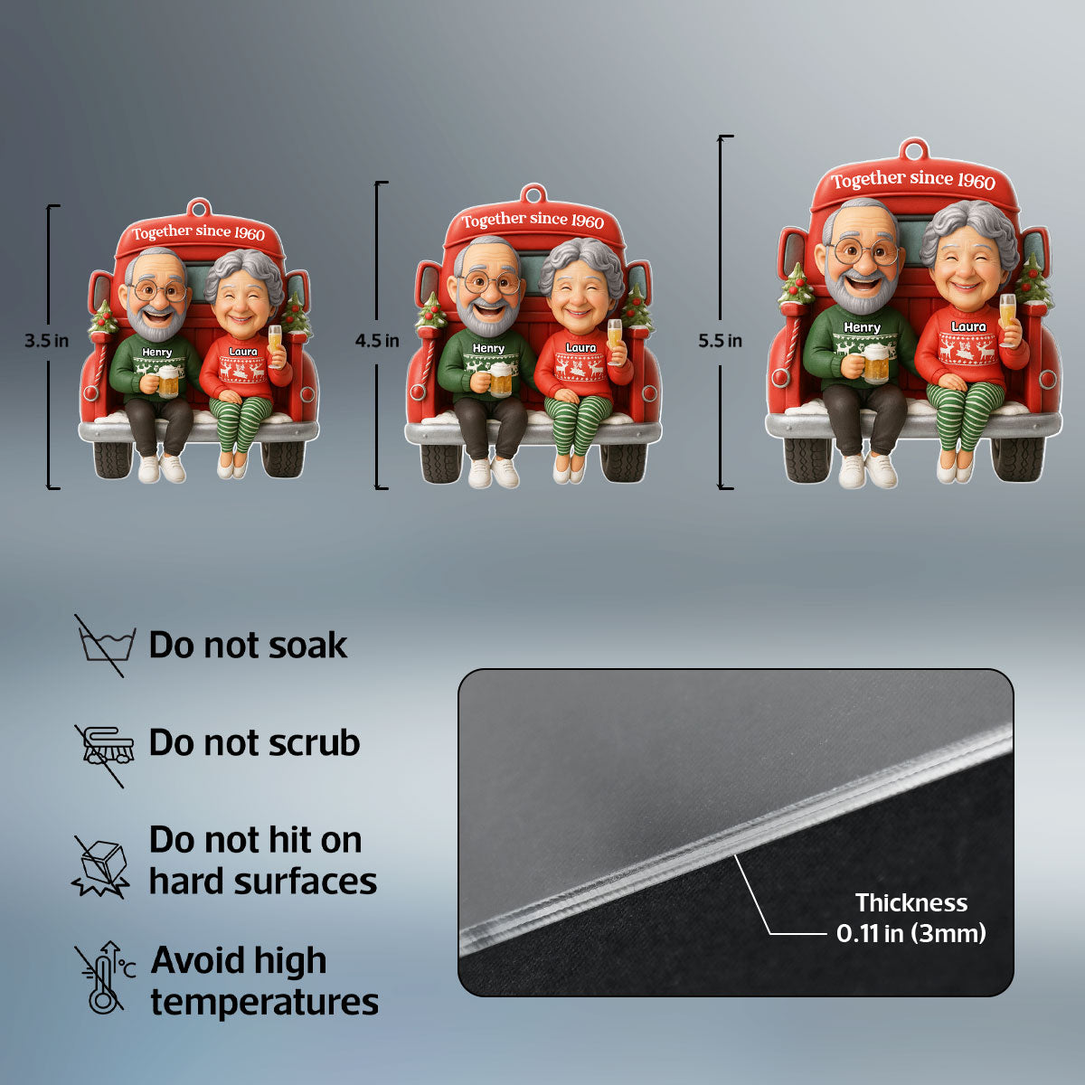 Old Couple Sitting on Christmas Truck - Personalized Acrylic Ornament - Christmas Gift for him, Gift for her
