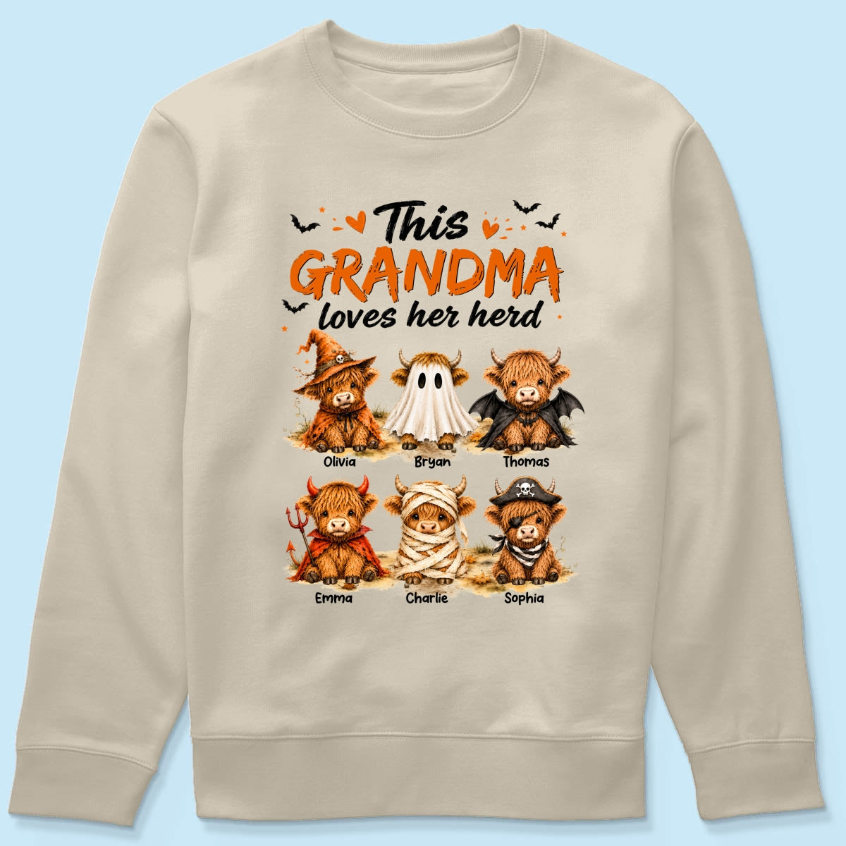 Funny Halloween Highland Cow - Personalized Shirt - Gift For Gramdmas, Moms
