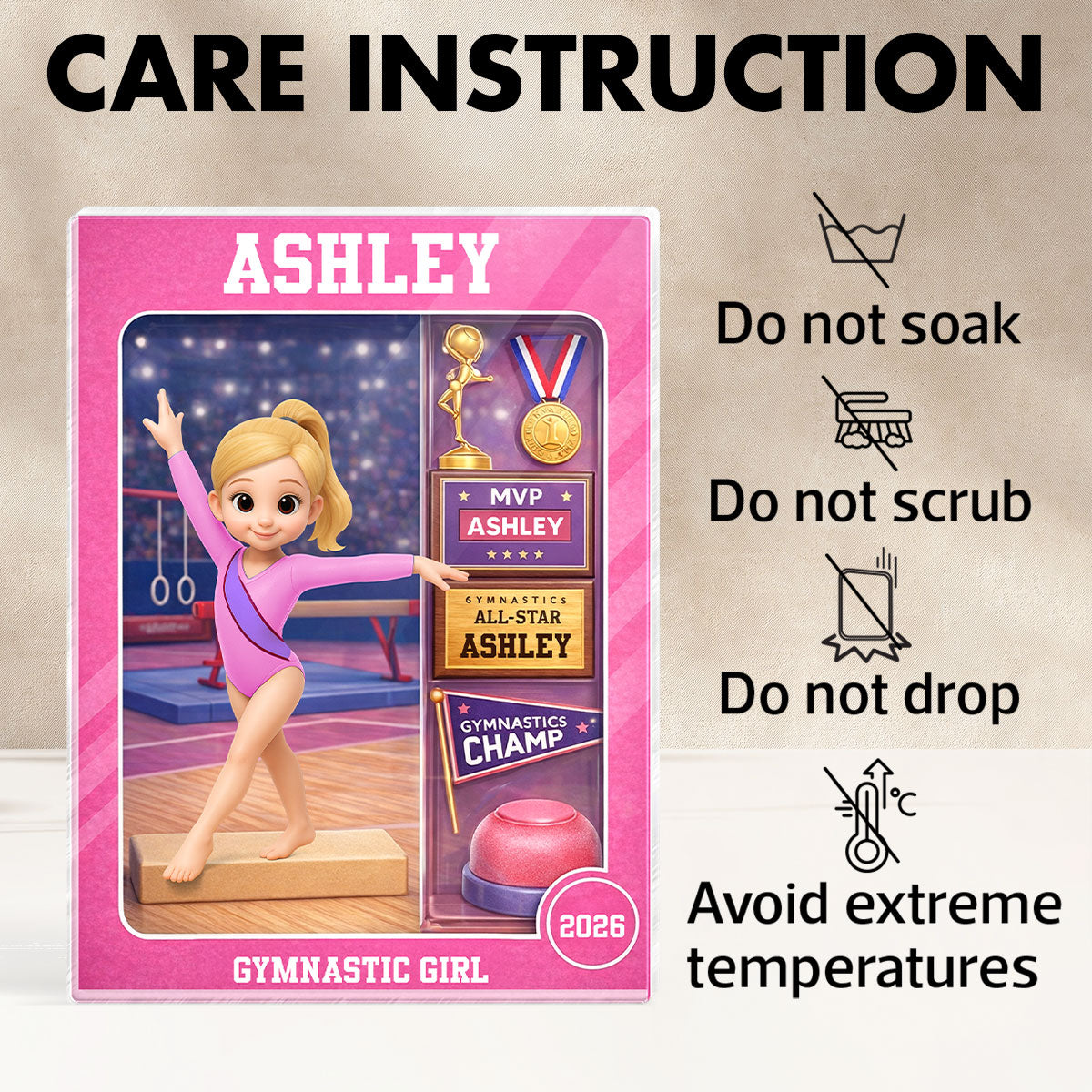 Gymnastic Girl Action Figure - Personalized Acrylic Block Plaque - Gift For Gymnast