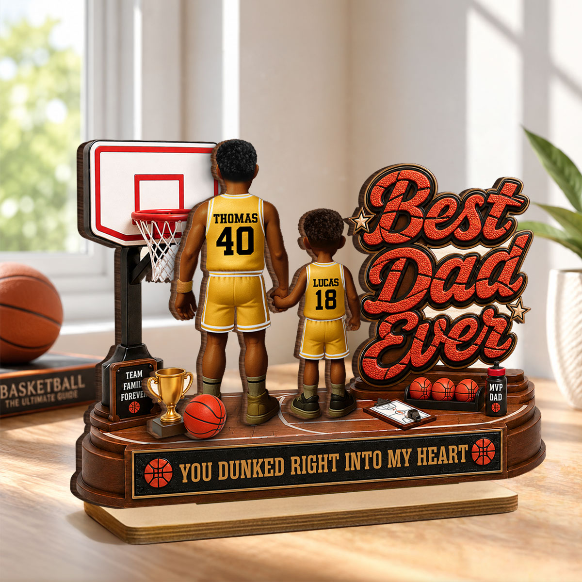 Best Basketball Dad Ever Dunked Right Into Our Hearts - Personalized 2-Layered Wooden Plaque - Gift For Dad, Husband