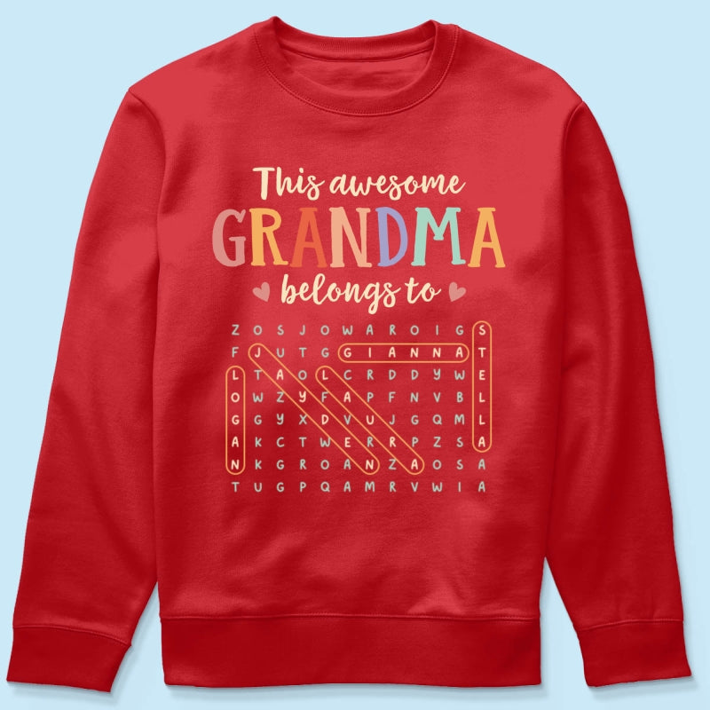 This Awesome Grandma Belongs To Grandkids Name Word Search Puzzle - Personalized Shirt - Mother's Day Gift For Grandma Mom