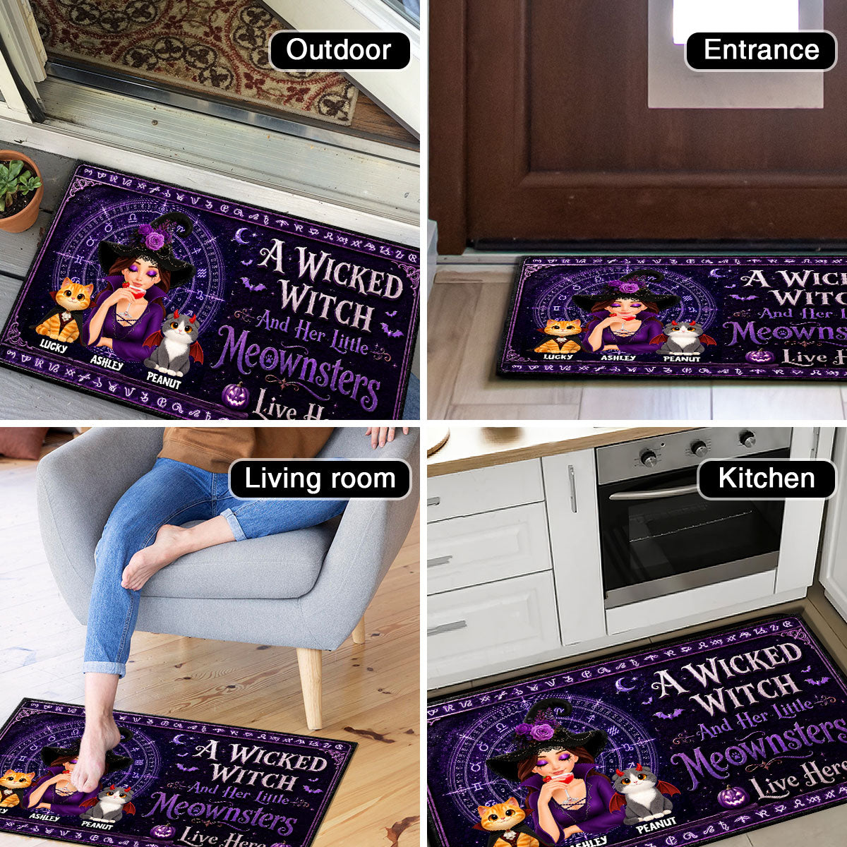 A Wicked Witch And Her Little Meownsters Live Here - Personalized Doormat - Halloween Decor Gift, Gift For Cat Lovers