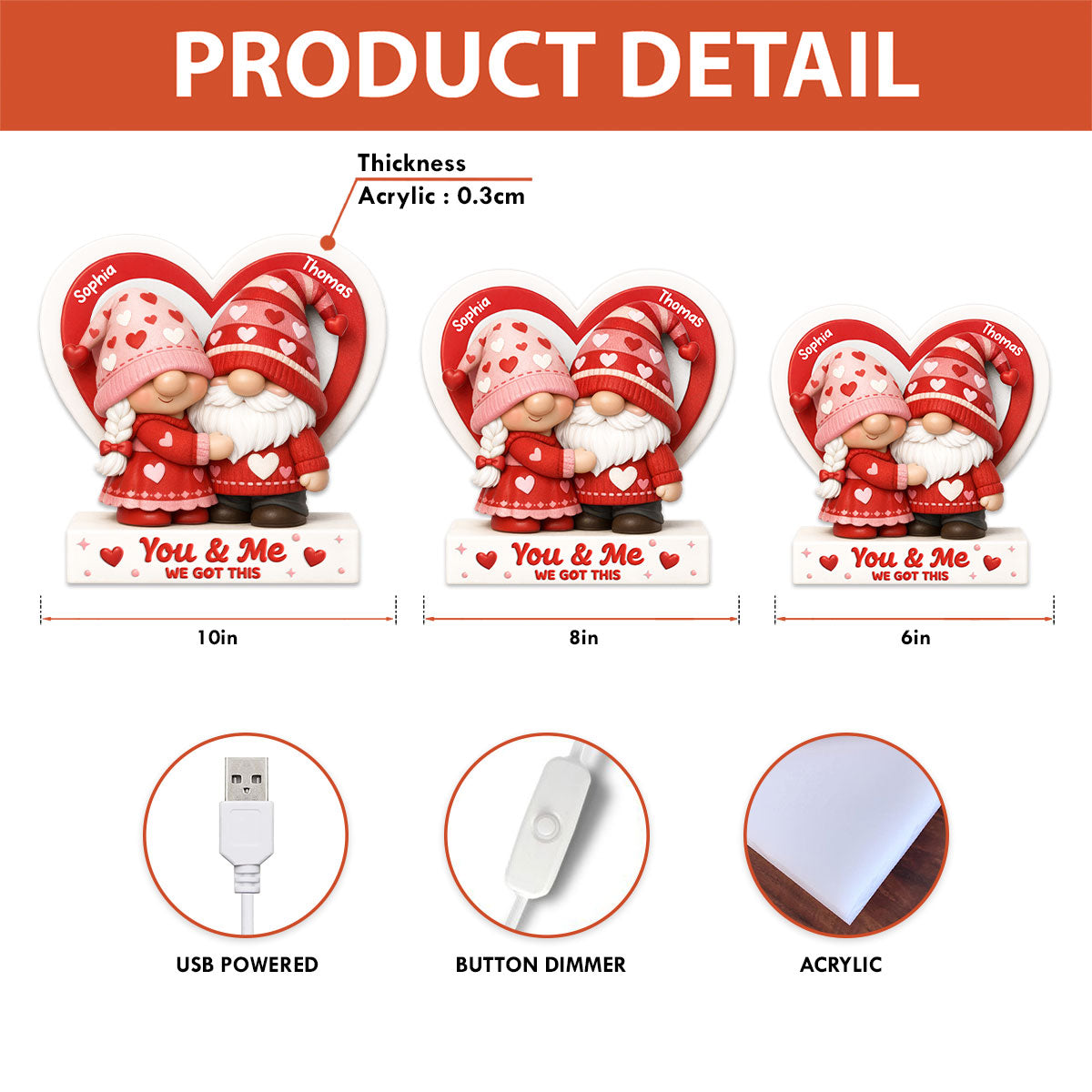 Eternal Love Gnome Couple - Personalized Light Box - Valentine's Day Gift For Couple, For Him, For Her