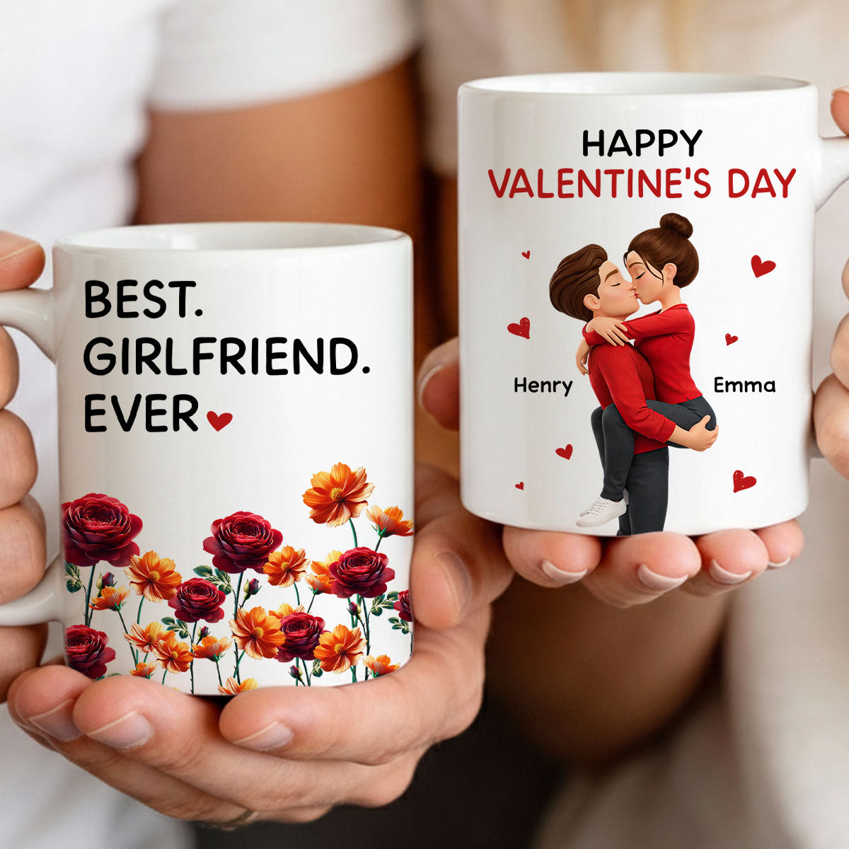 Best Girlfriend Boyfriend Ever Custom Birth Flower - Personalized Mug - Valentine's Day Gift for Her, for Him