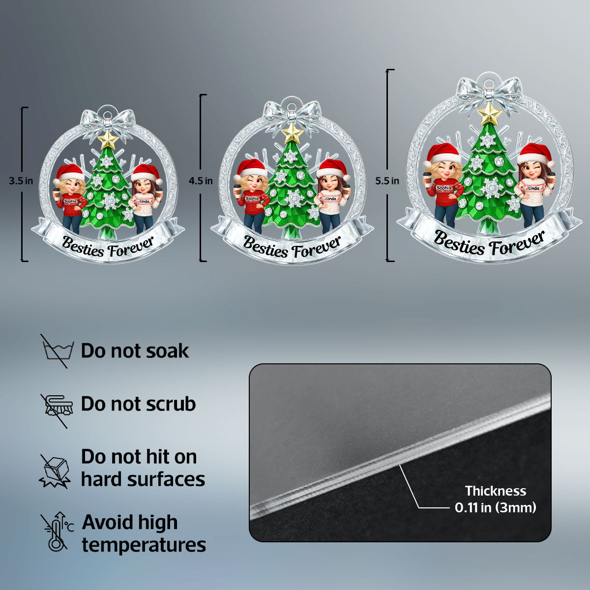 Besties on Crystal Effect Wreath - Personalized Acrylic Ornament - Christmas Gift for Besties