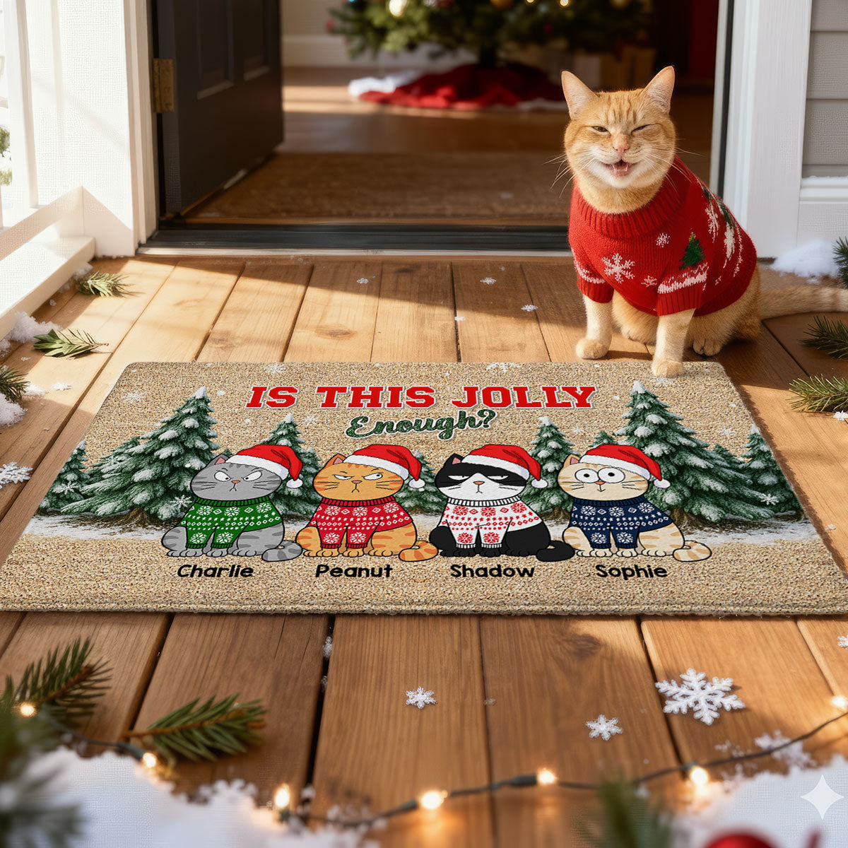 Christmas Funny Cute Cats Meowy Catmas - Personalized Doormat - Christmas Gift For Cat Lovers