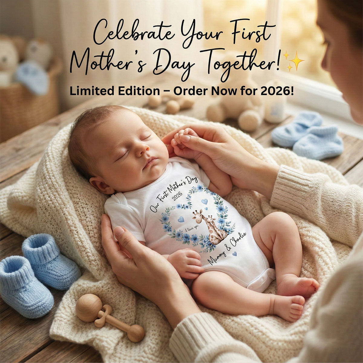 Our First Mother's Day Giraffe Mom And Baby - Personalised Onesie - First Mother's Day Baby Gift