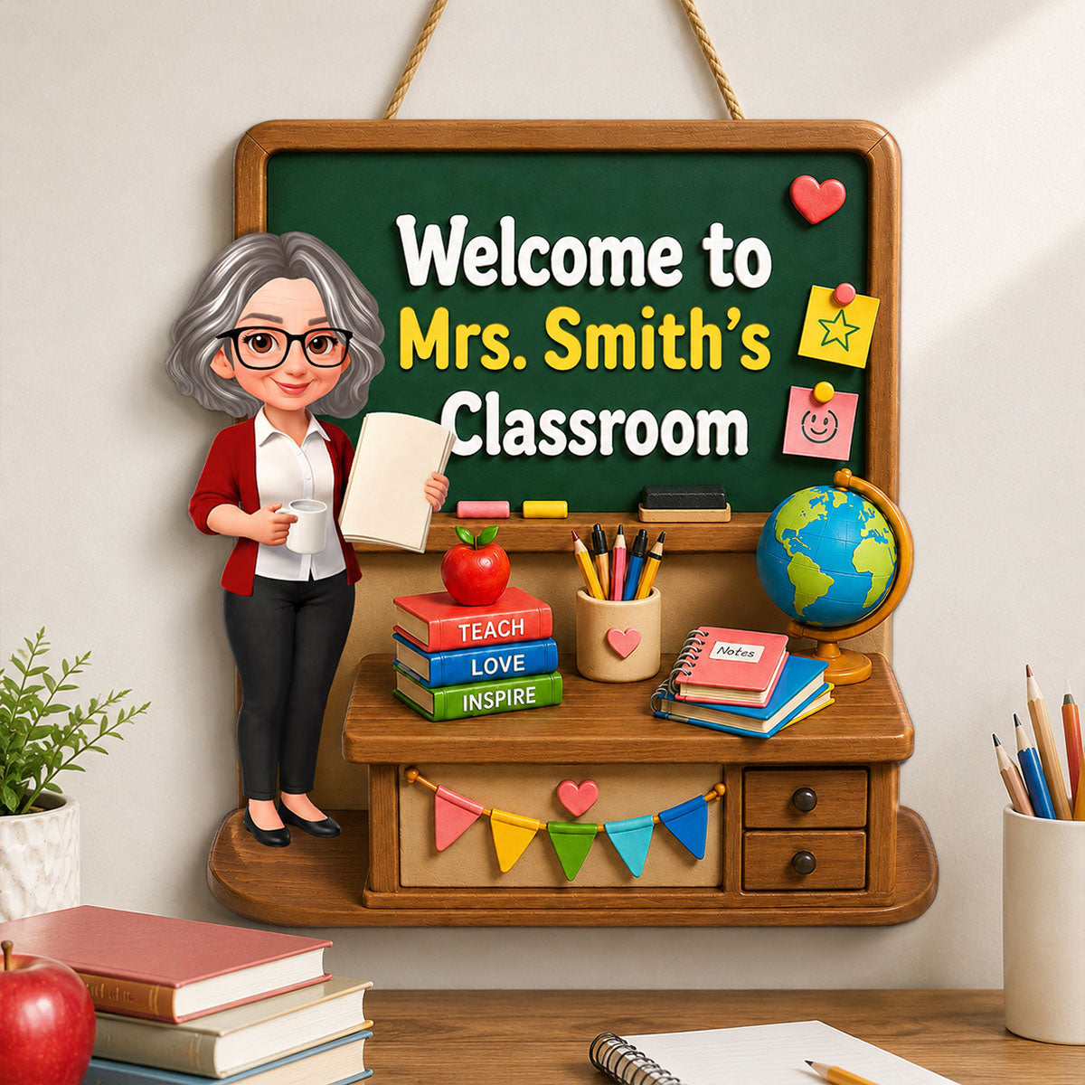 Teacher Welcome To Classroom Green Board - Personalized Wood Sign - Back To School, Classroom Decor