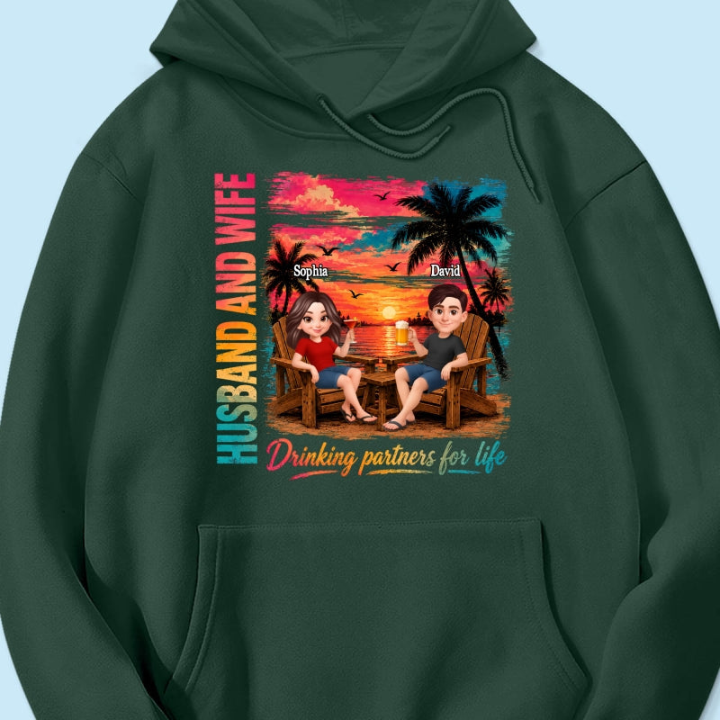 Husband and Wife Drinking Partners for Life - Personalized Shirt - Summer Matching Shirts for Couples