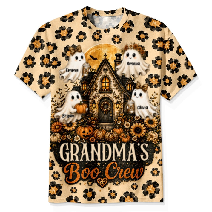 Leopard Style Grandma's Boo Crew - Personalized Shirt - Halloween Fall Season Gift For Grandma, Mom