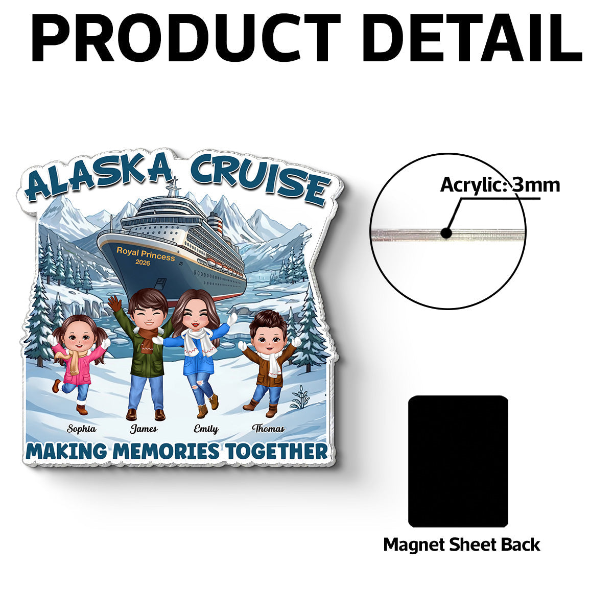 Alaska Cruise Happy Family - Personalized Cruise Cabin Door Magnet - Family Cruise Trip Keepsake