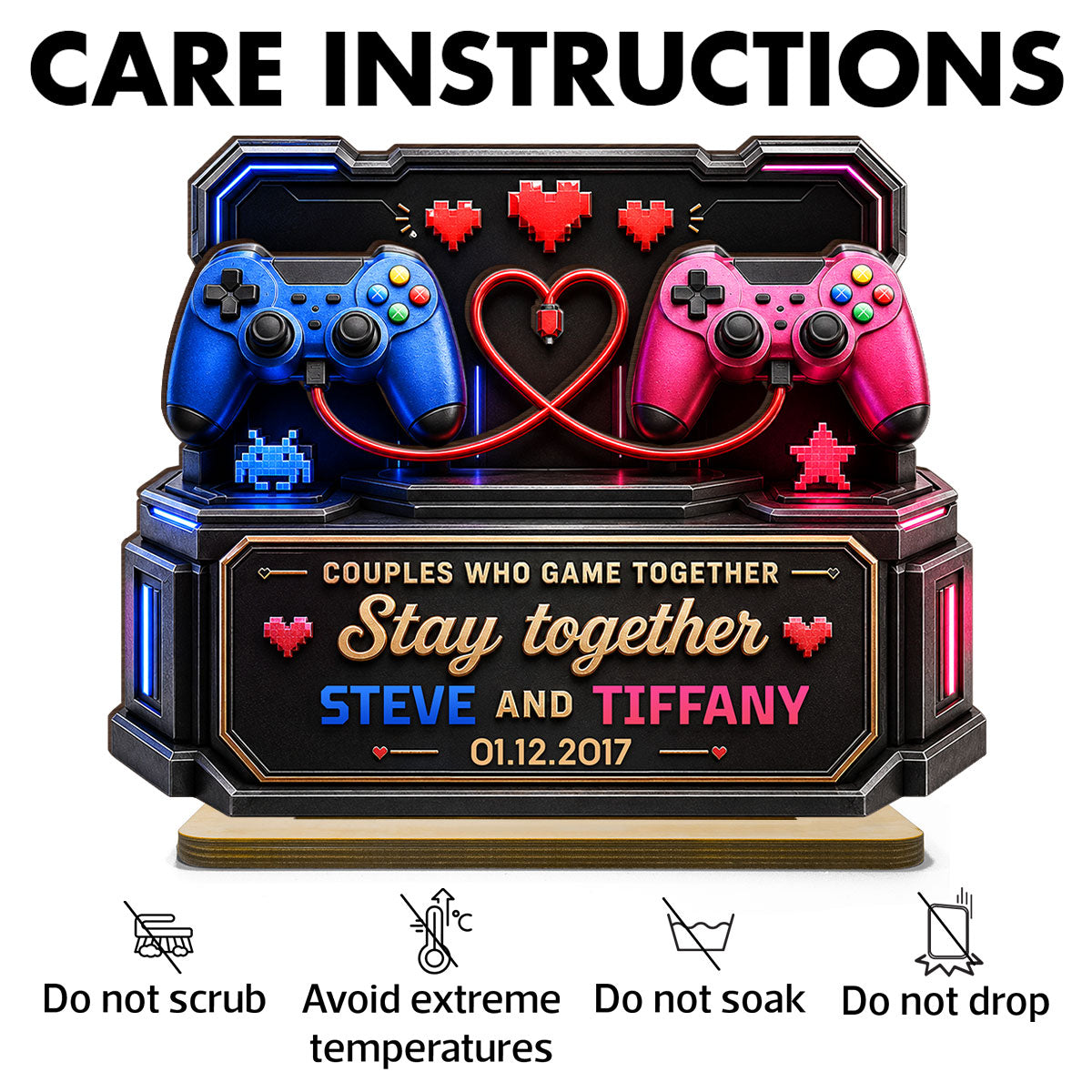 Couples Who Gamer Together Stay Together - Personalized 2-Layered Wooden Plaque - Heartfelt Anniversary Gift for Him, for Her