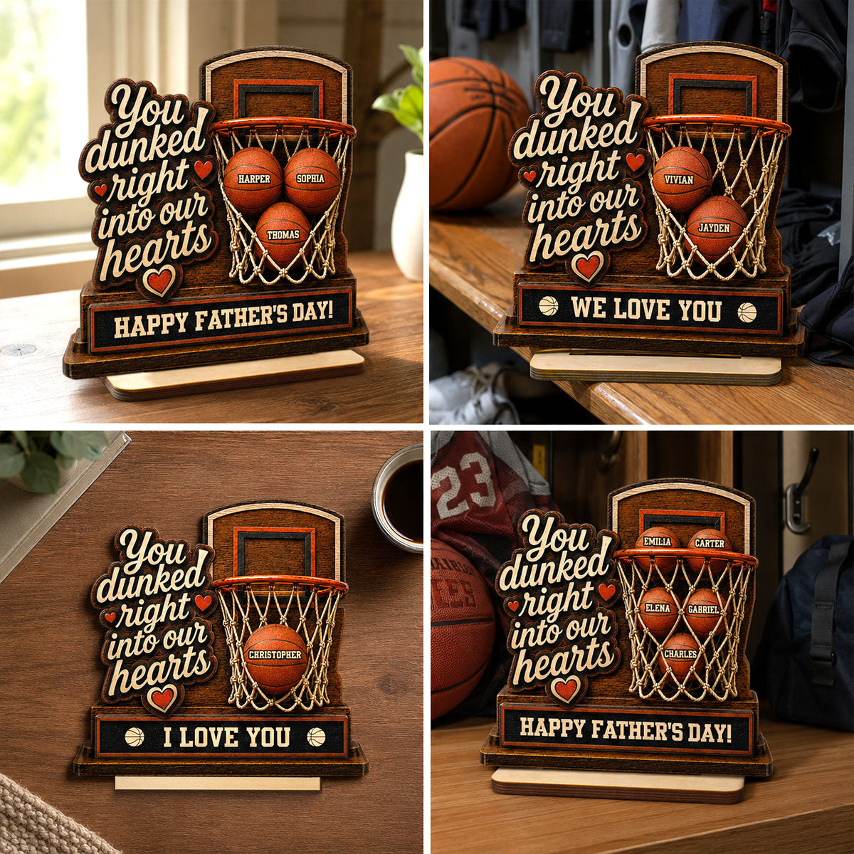 You Dunked Right Into Our Hearts Custom Name 2D Flat - Personalized 2-Layered Wooden Plaque - Gift For Basketball Dad