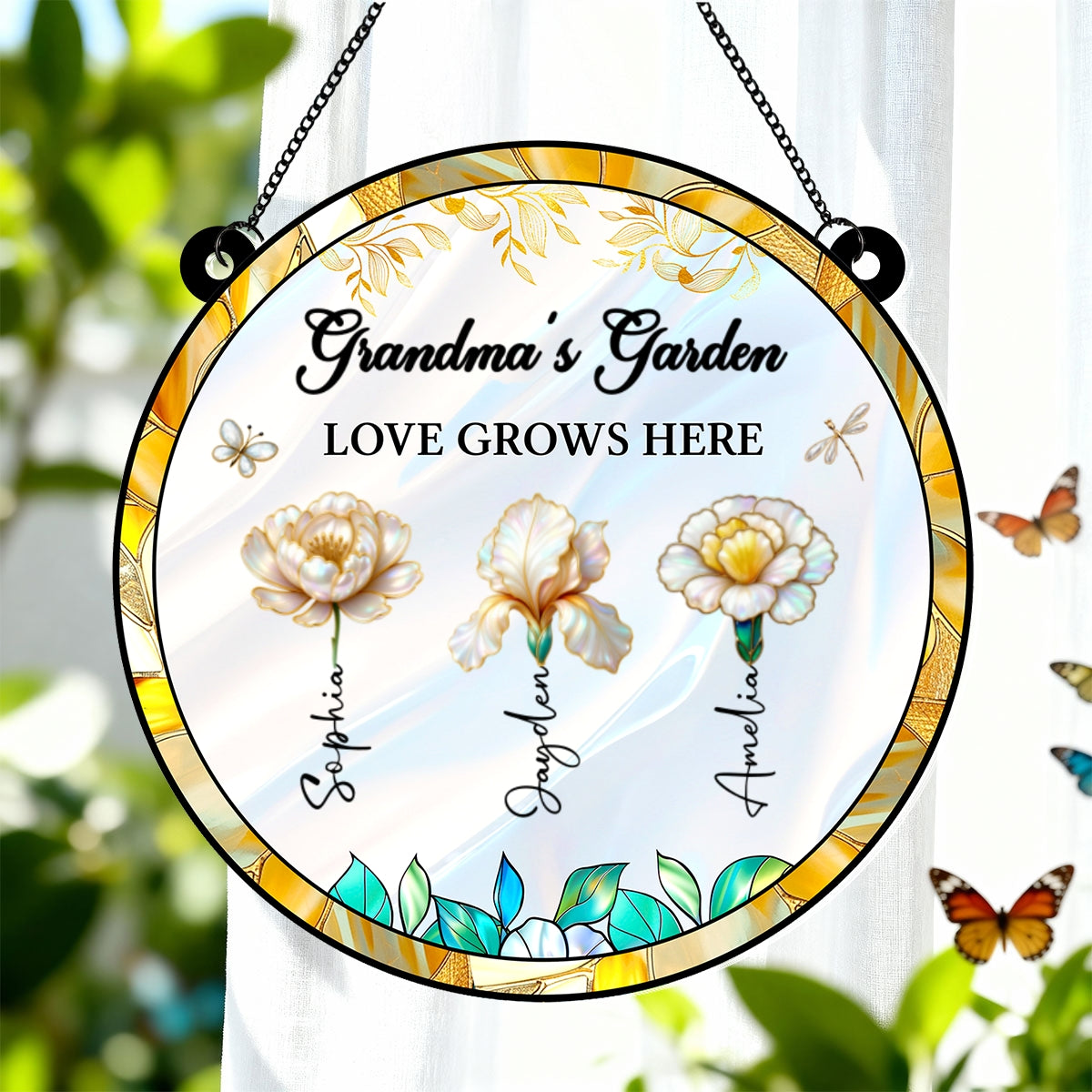 Grandma's Garden 3D Effect Birth Month Flowers - Personalized Suncatcher - Christmas, Birthday, Mother's Day Gift For Grandma