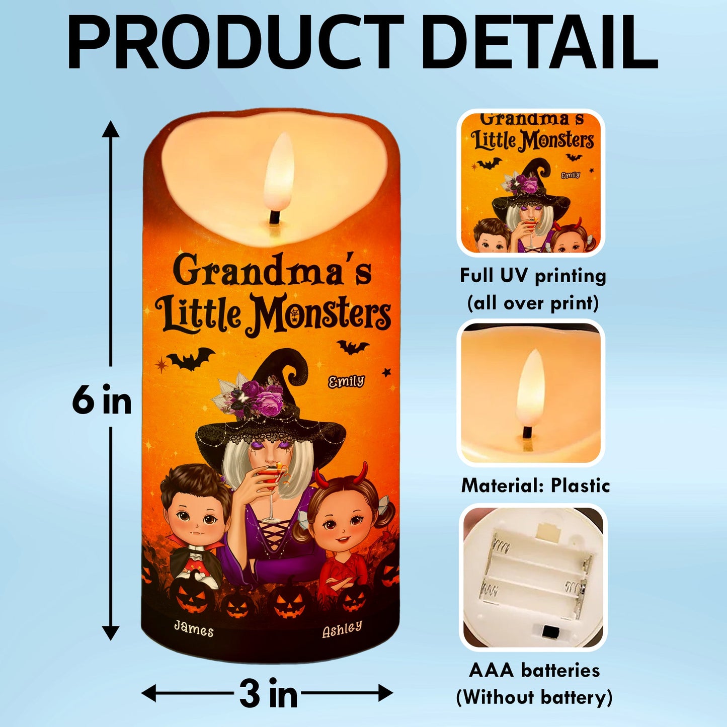 Grandma's Boo Crew Grandma Witch & Kids - Personalized LED Candle - Perfect Halloween Decor for Grandma