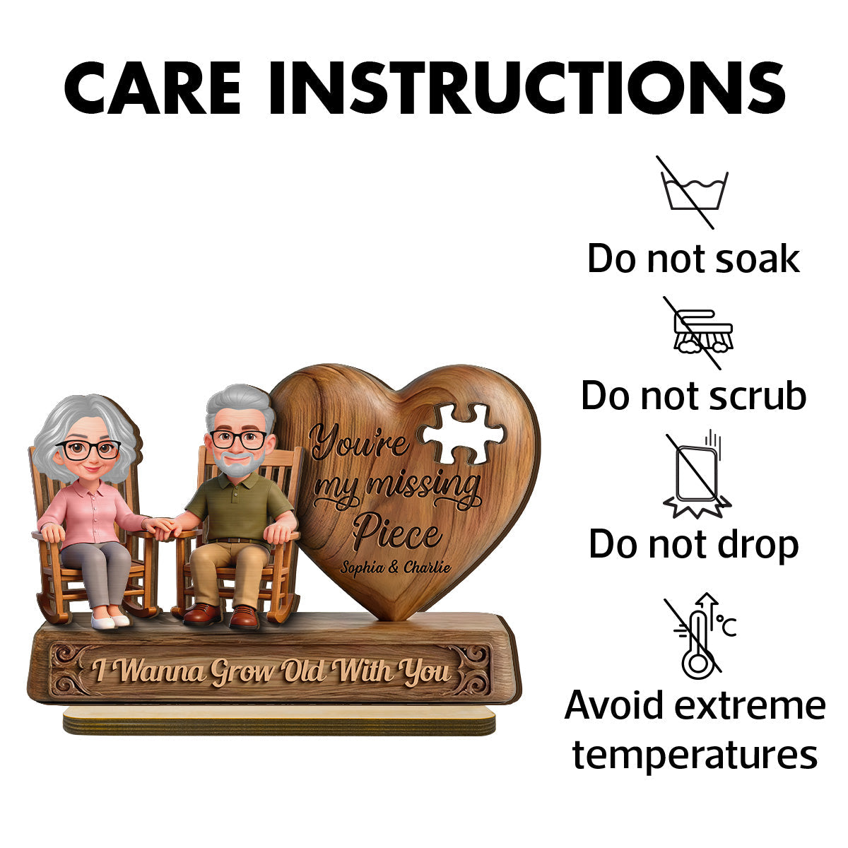 3D Effect Old Couple Sitting On Rocking Chair My Missing Piece - Personalized 2-Layered Wooden Plaque