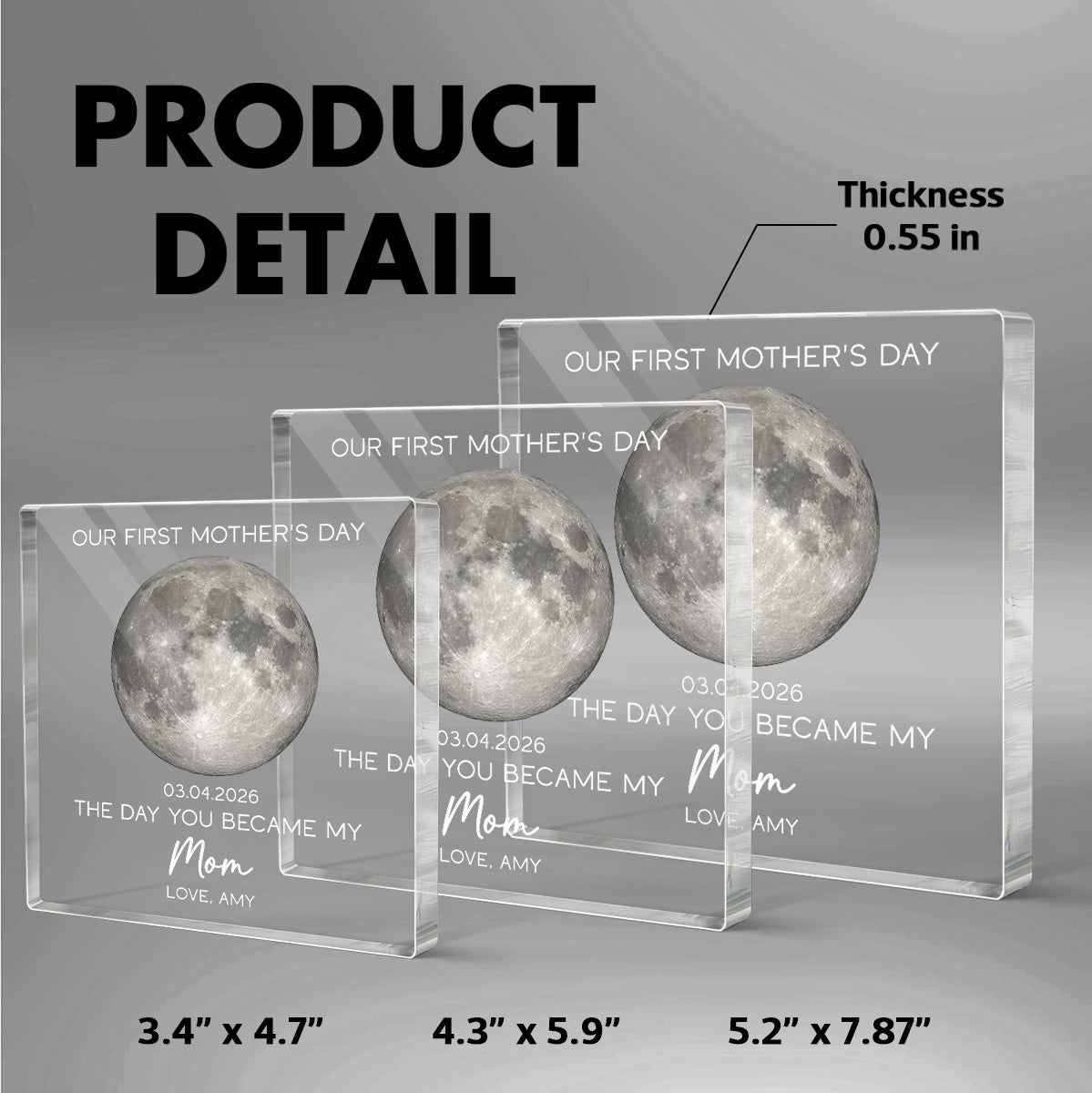 The Day You Became My Mom Custom Moon Phase First Mother's Day - Personalized Acrylic Block Plaque - First Mother's Day Gift For New Mom
