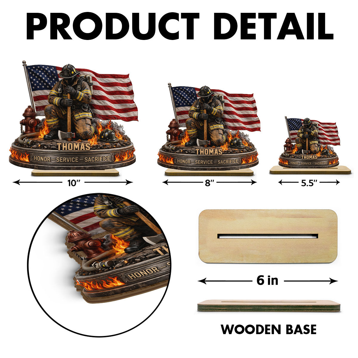 Firefighter Honor Service Sacrifice - Personalized Wooden Plaque - Appreciation