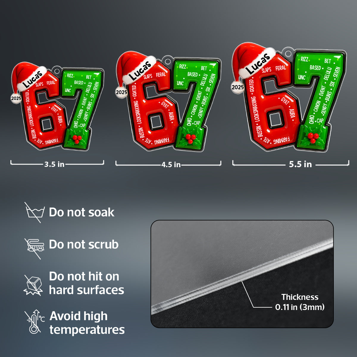 Funny Teen Slang Ornament 67 - Personalized Acrylic Ornament - Custom Name Christmas Ornament for Teens, Gen Z Meme Ornament, Cool Boy Gift, 2025 Trend Ornament