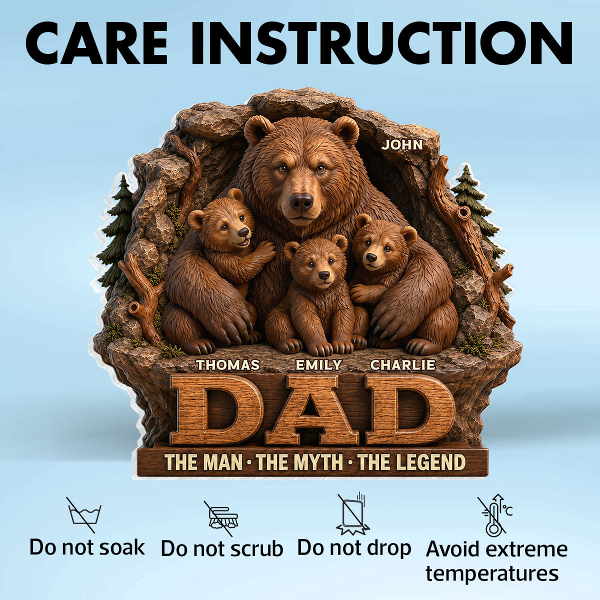 Papa Bear Dad The Man The Myth The Legend - Personalized Acrylic Block Plaque - Cool Gift For Dad