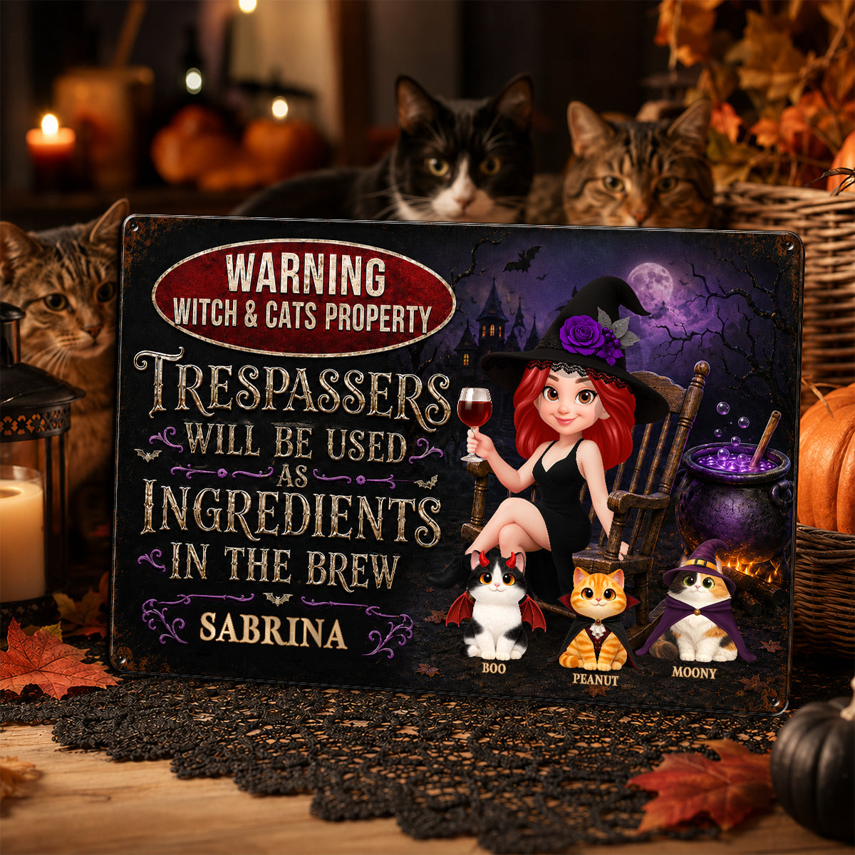 Trespassers Will Be Used As Ingredients In The Brew - Personalized Metal Sign - Halloween Decor Gift