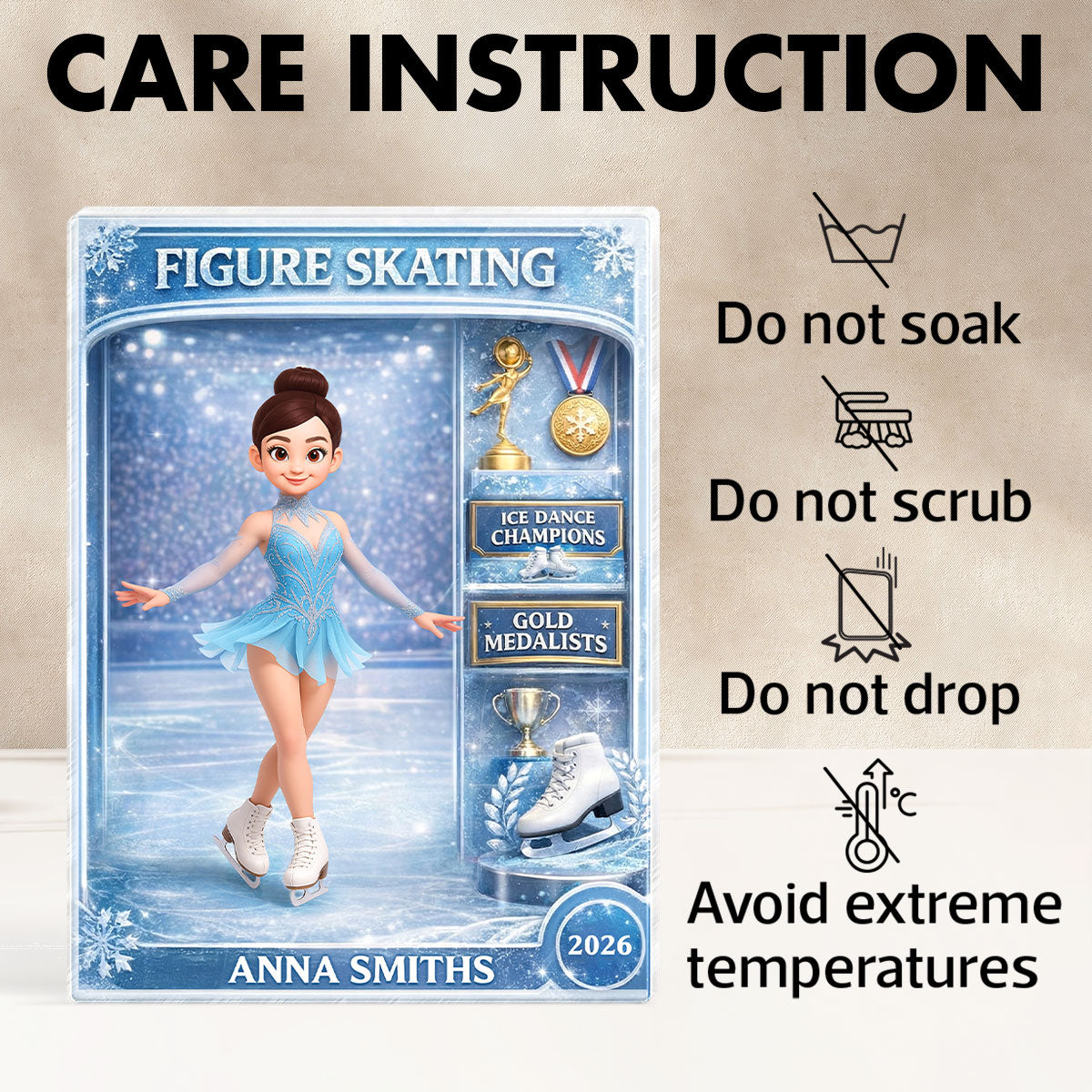 Figure Skating Woman Action Figure - Personalized Acrylic Block Plaque - Gift For Figure Skater