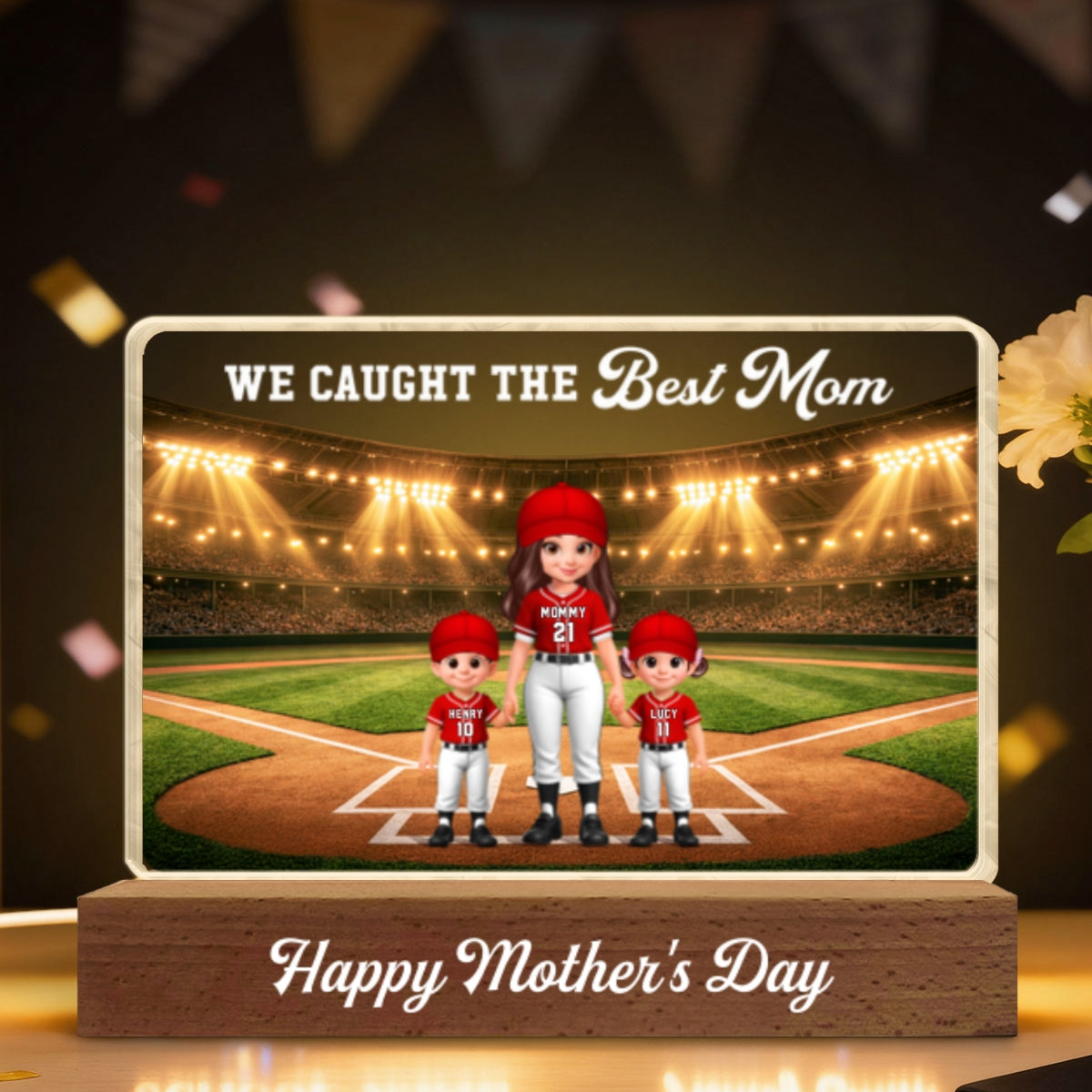 We Caught The Best Baseball Mom - Personalized Acrylic Block LED Night Light - Mother's Day Gift For Baseball Mom, Wife