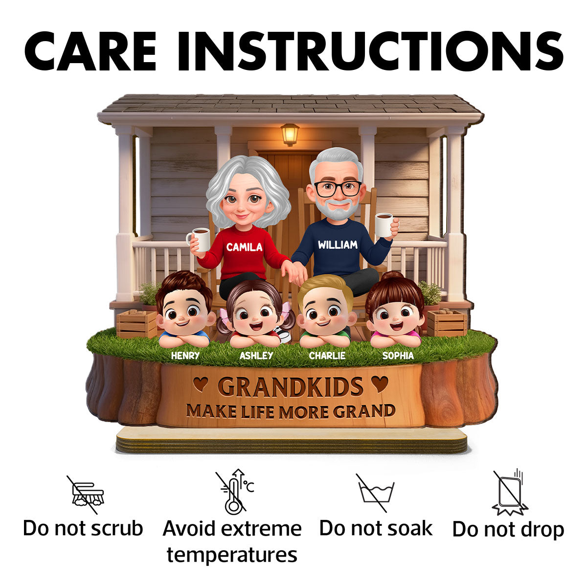 Grandkids Make Life Grand Grandparents On The Front Porch - Personalized 2-Layered Wooden Plaque - Gift for Grandma, Grandpa