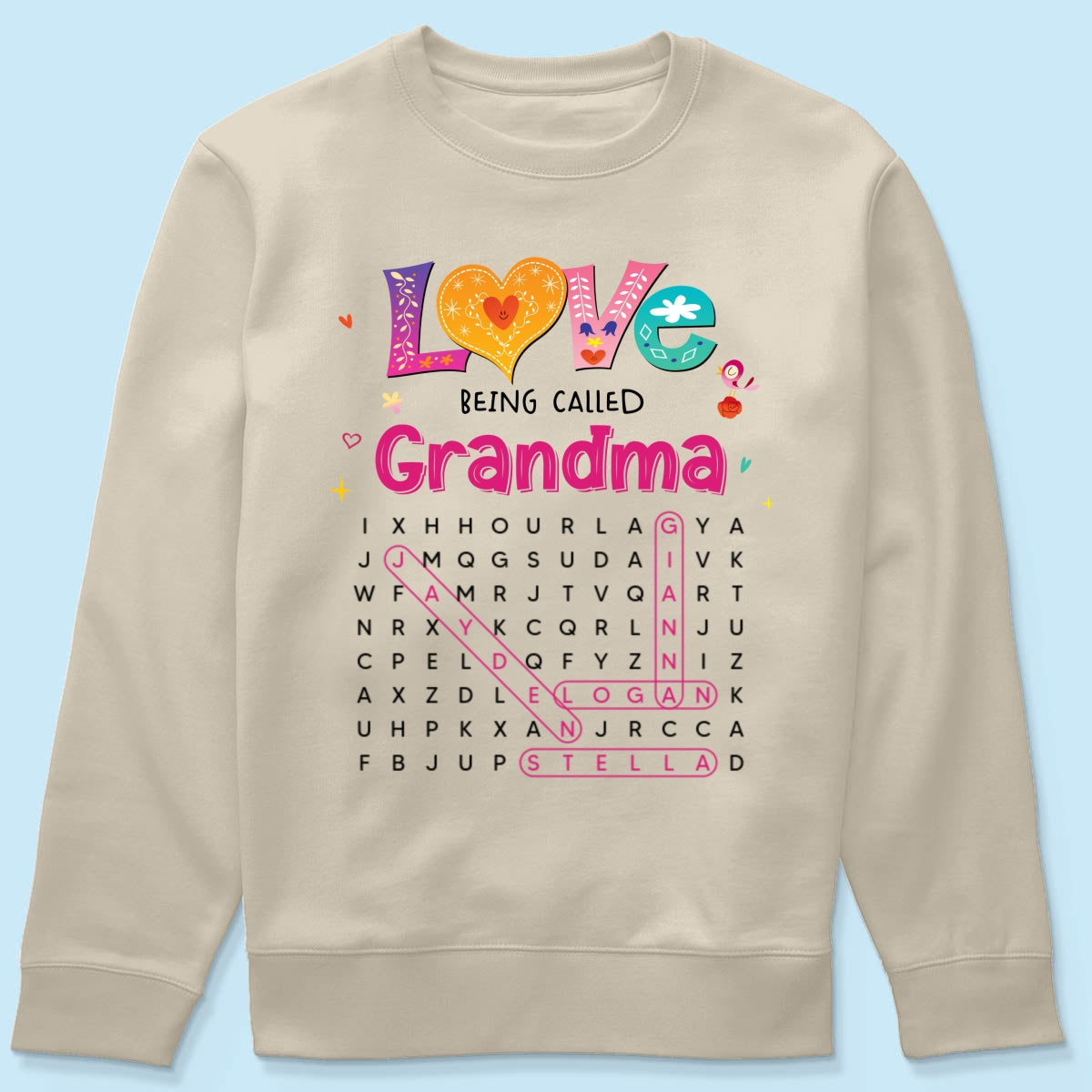 Love Being Called Grandma Colorful Word Search Puzzle - Personalized Shirt - Mother's Day Gift For Grandma Mom