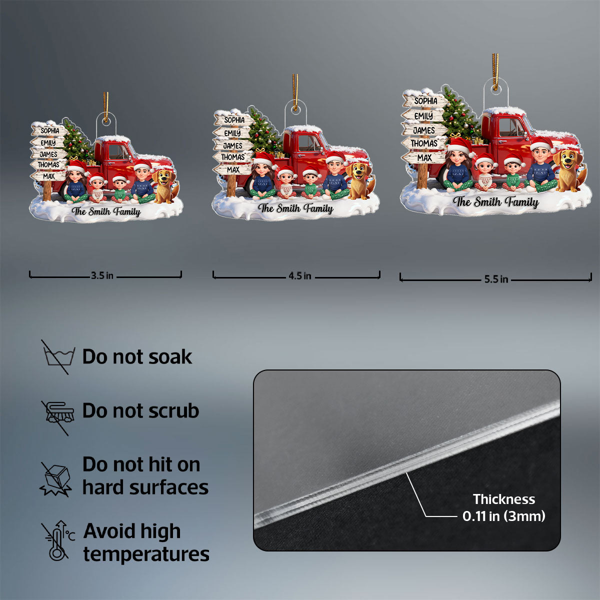 3D Effect Christmas Nostalgia Christmas Truck Sign Posts Beautiful Family Together - Personalized Acrylic Ornament - Gift For Family