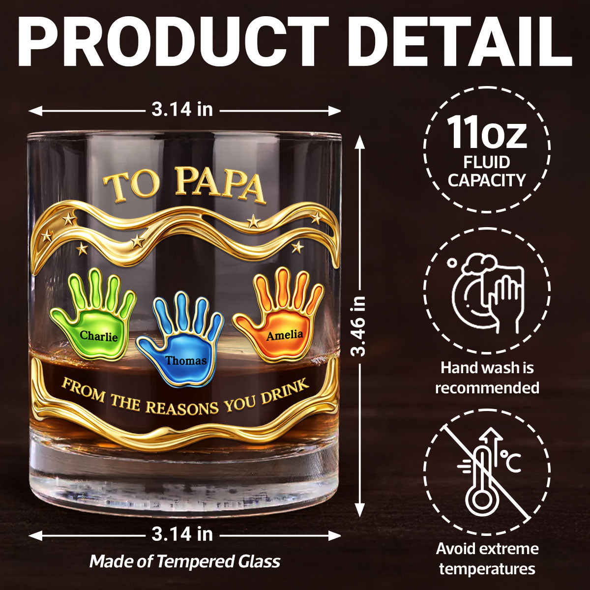 To Papa From the Reasons You Drink - Personalized Whiskey Glass - Father's Day Gift for Dad, Grandpa, Husband