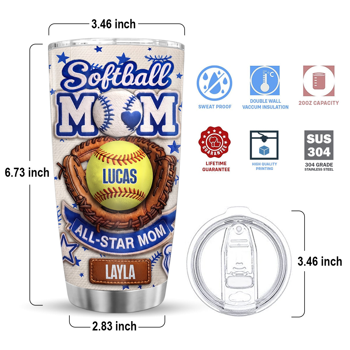 Baseball All Star Mom - Personalized Tumbler - Mother's Day Gift for Mom, Wife
