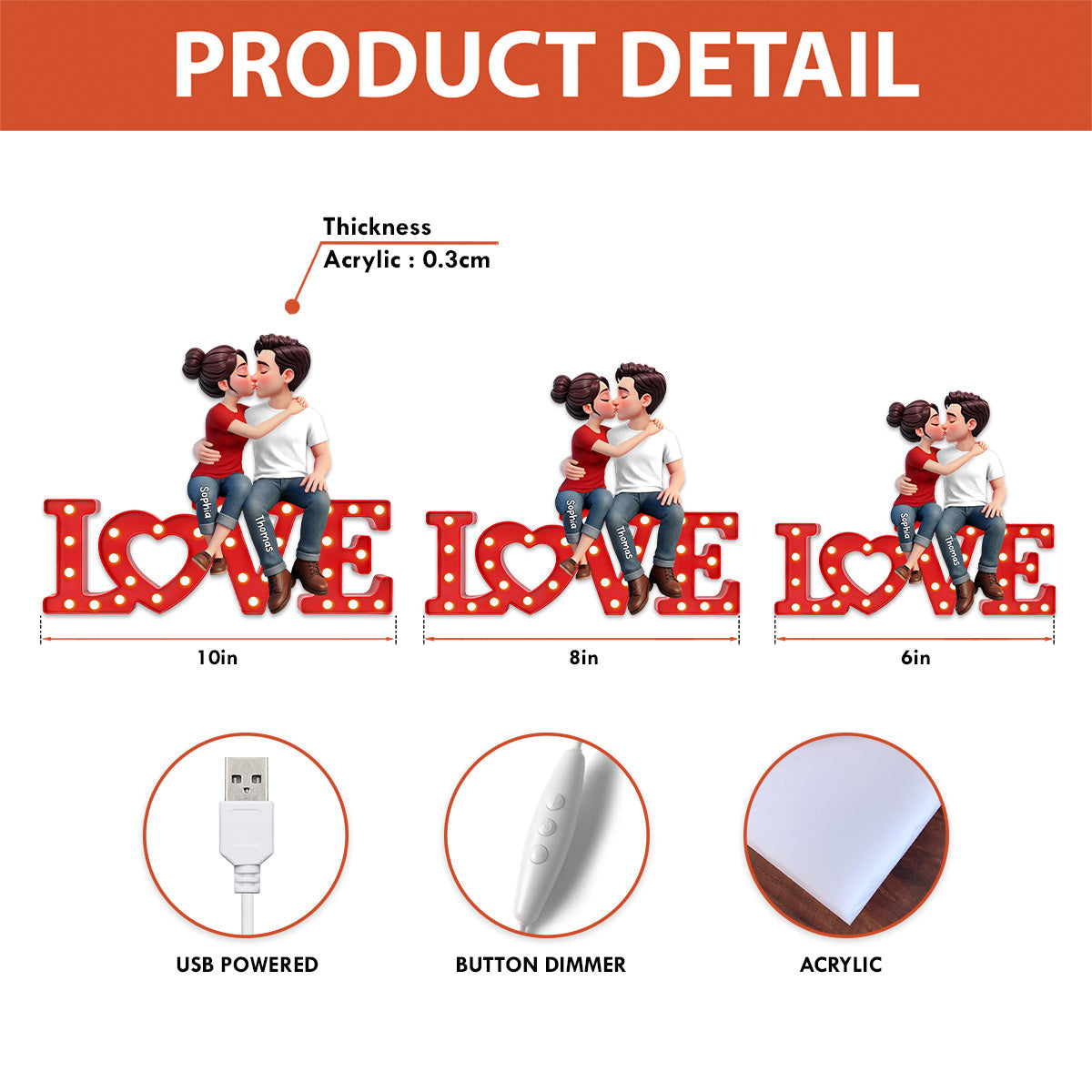Forever LOVE Couple Sitting Kissing - Personalized Light Box - Valentine's Day Gift For Couple, For Him, For Her