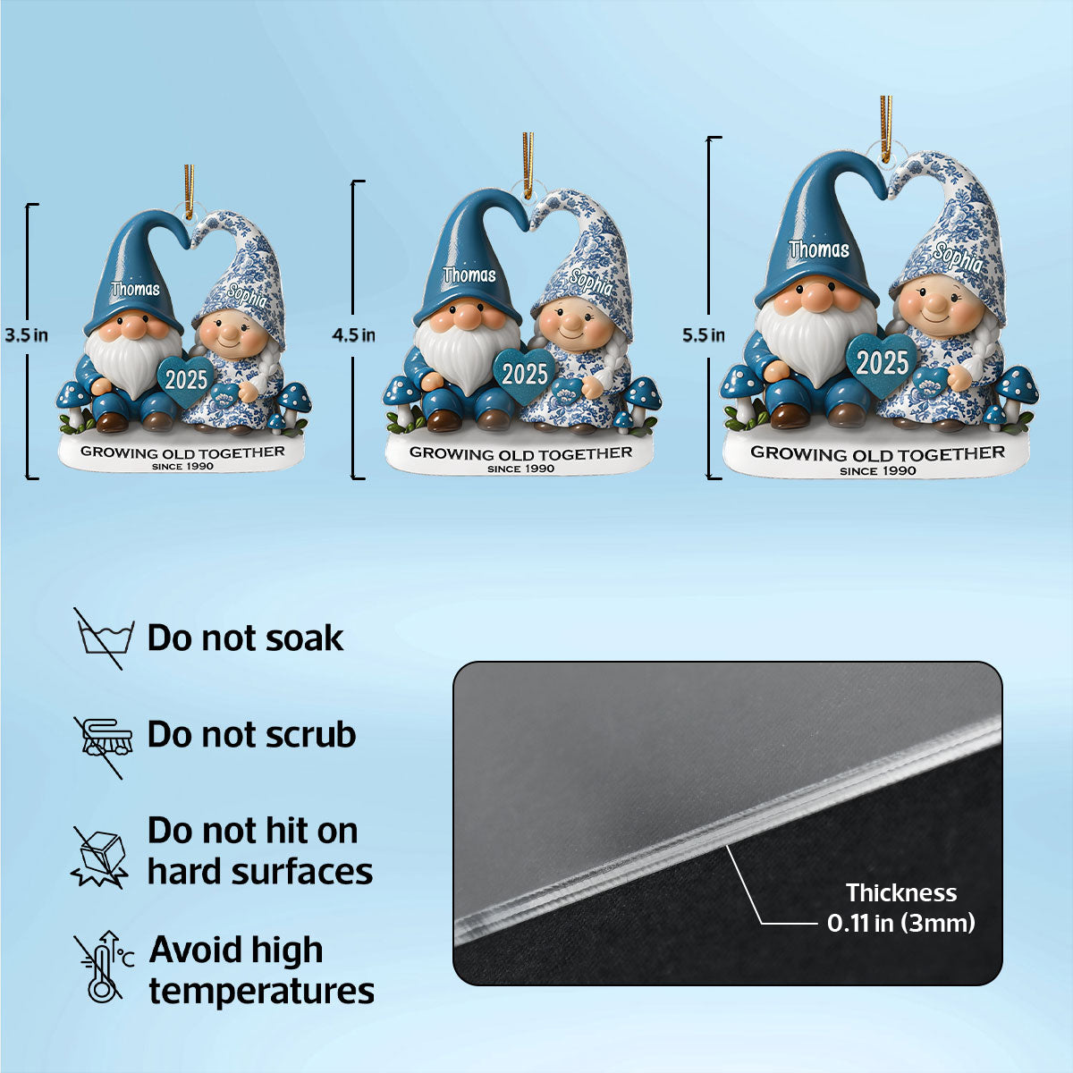 3D Effect Vintage Toile De Jouy Pattern Gnome Couple - Personalized Acrylic Ornament