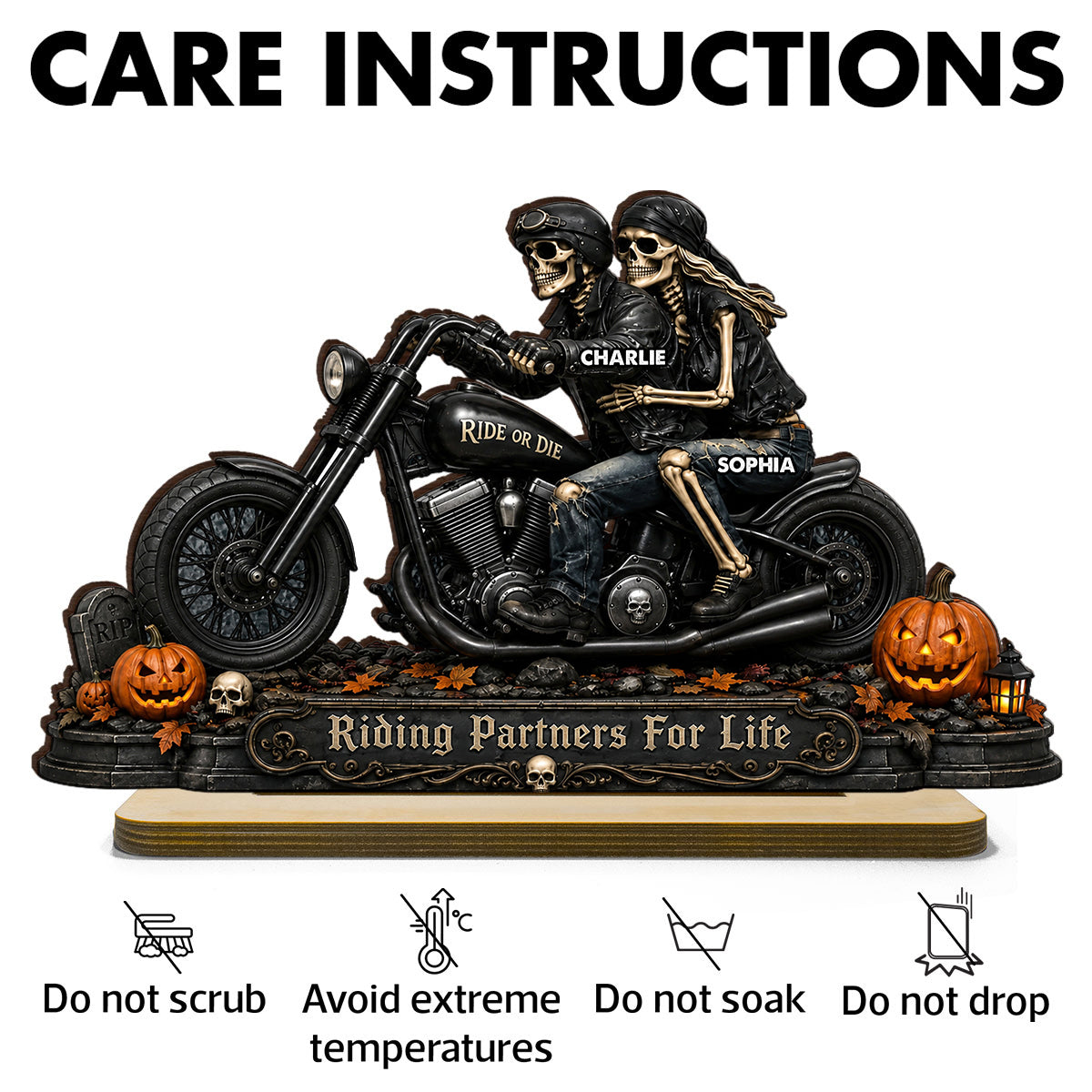 Riding Partners For Life Skeleton Couple - Personalized 2-Layered Wooden Plaque - Halloween Decor Gift, Gift For Couple