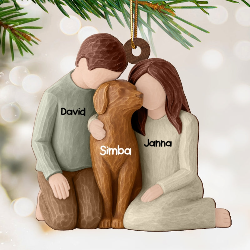 Couple and the Dogs 3D Effect - Personalized Wooden Ornament - Christmas Gift for him, for her