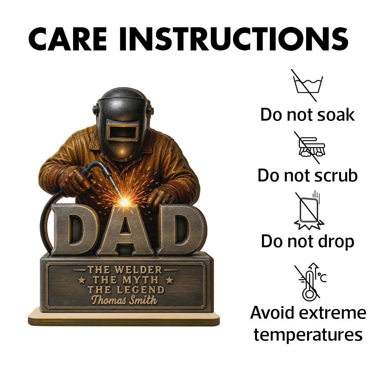 Welder Dad The Man The Myth - Personalized 2-Layered Wooden Plaque - Gift For Welders, Metal Worker Mechanic Welding Dad, Husband