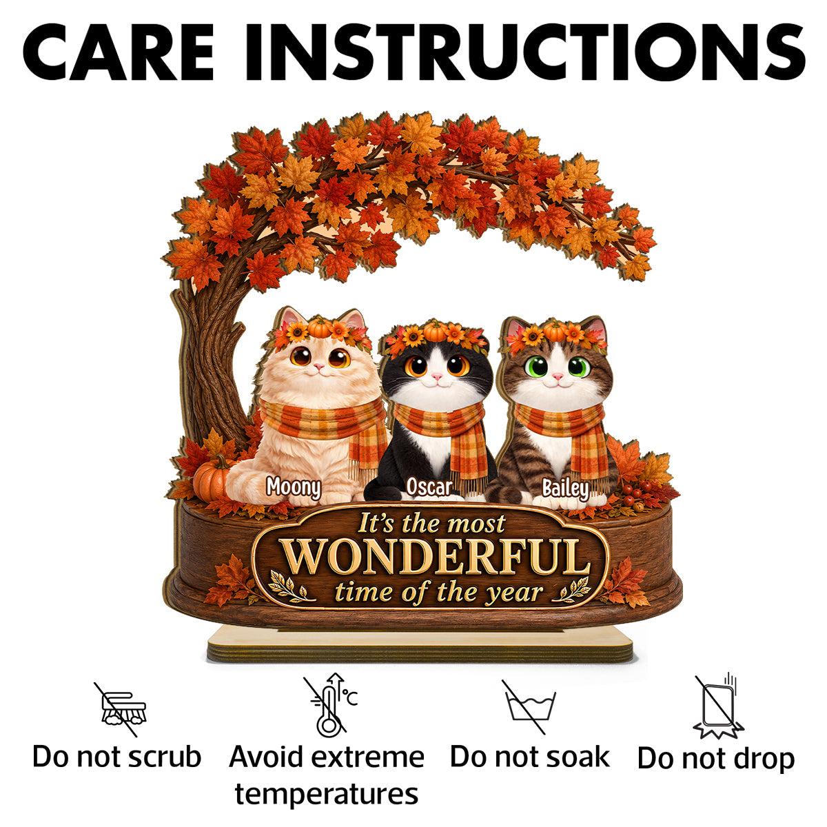 Most Wonderful Time of the Year Cats - Personalized 2-Layered Wooden Plaque - Fall Decor for Cat Lovers