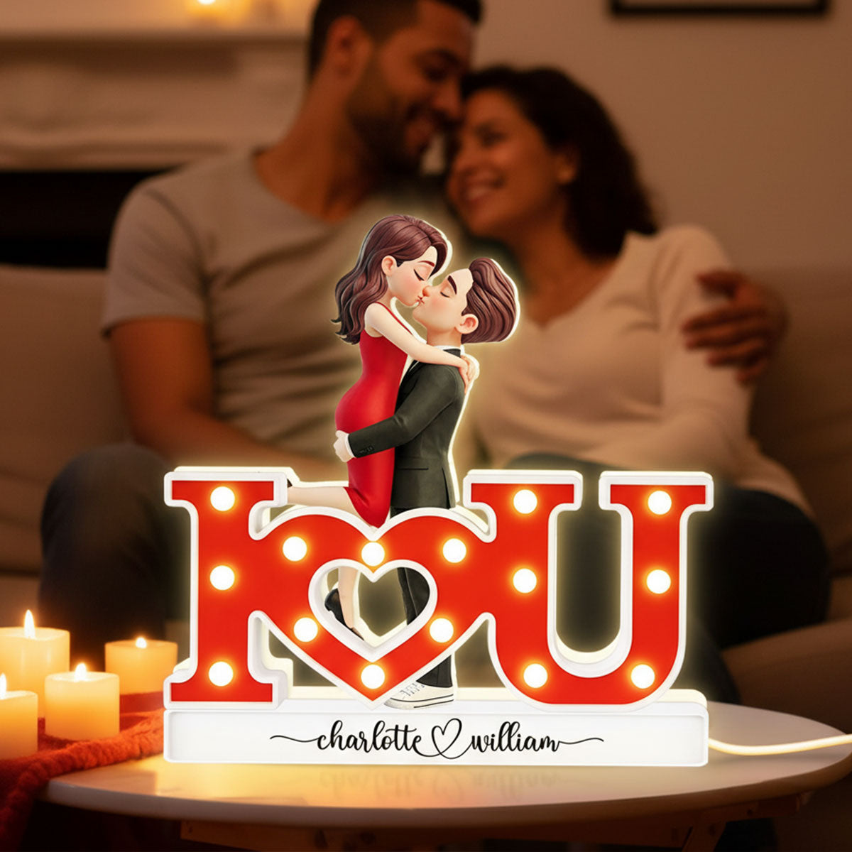 I LOVE YOU Couple Hugging Kissing - Personalized Light Box - Valentine's Day Gift For Couple, For Him, For Her