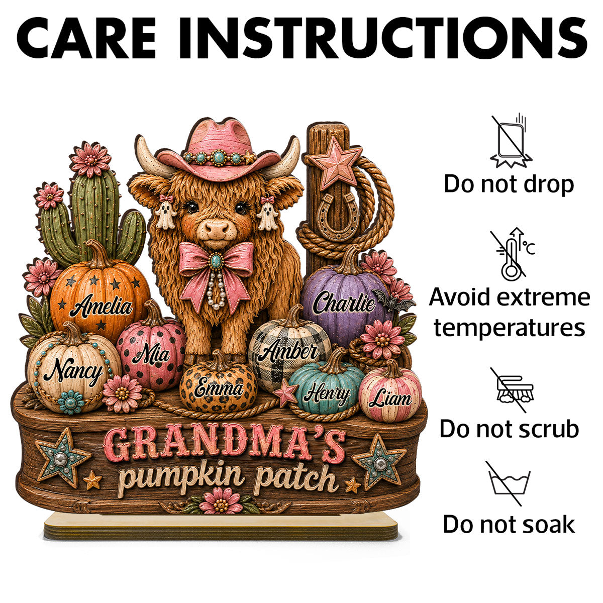 Grandma's Pumpkin Patch Western Vibe - Personalized 2-Layered Wooden Plaque - Cozy Fall Decor for Grandma