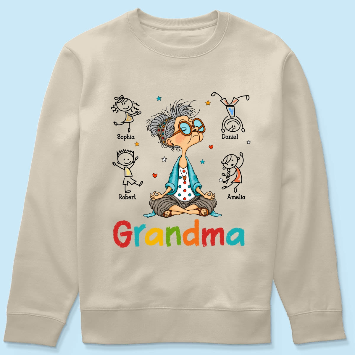 Funny Meditating Grandma Stick Grandkids - Personalized Shirt - Gift For Grandmas