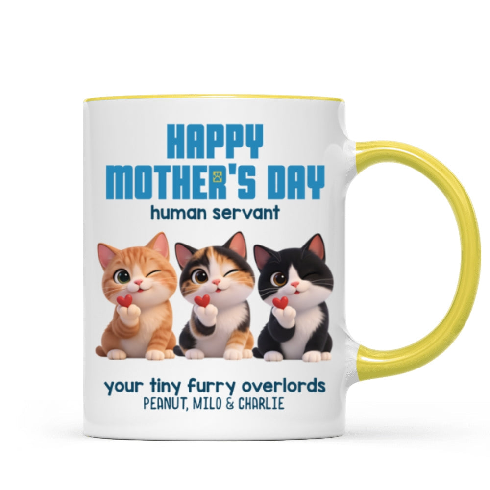 Happy Mother's Day Human Servant from Cute Fluffy Cats - Personalized Mug - Funny Gift for Cat Moms, Coffee Mug for Cat Lovers