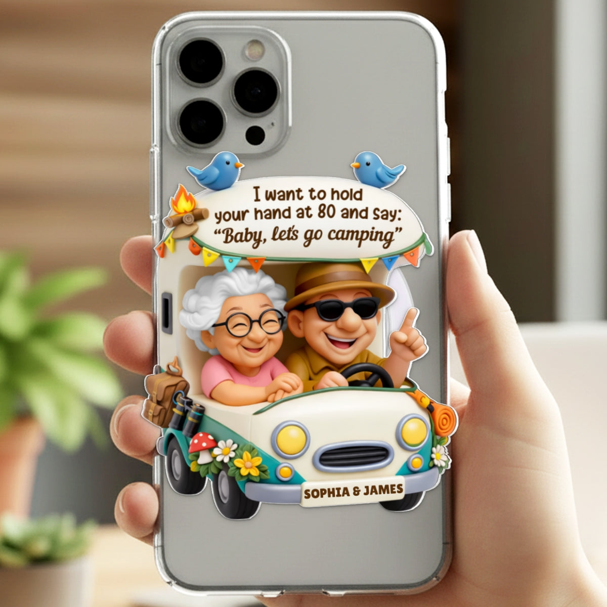Baby Let's Go Camping Old Couple - Personalized Acrylic Magnetic Phone Grip - Anniversary, Valentine's Day Gift, Gift For Him, Gift For Her