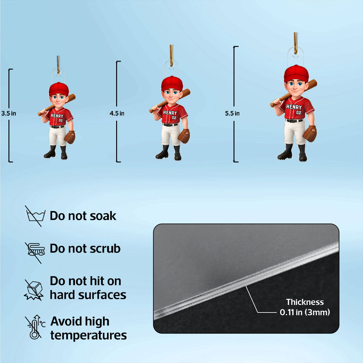 3D Effect Baseball Player - Personalized Acrylic Ornament - Christmas Gift For Baseball Players