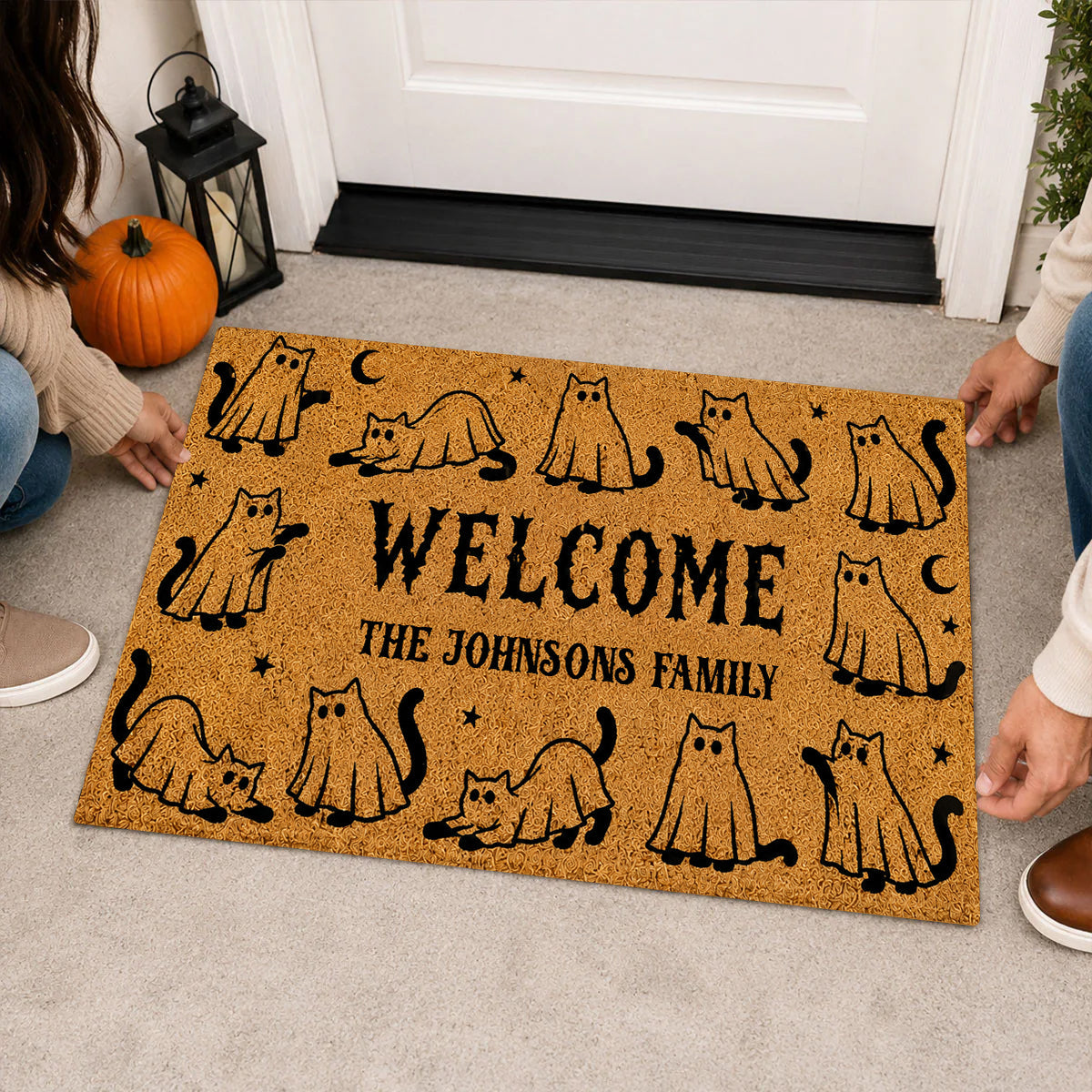 Ghost Spooky Cats Halloween - Personalized Doormat - Halloween Decor Gift, Gift For Cat Lovers