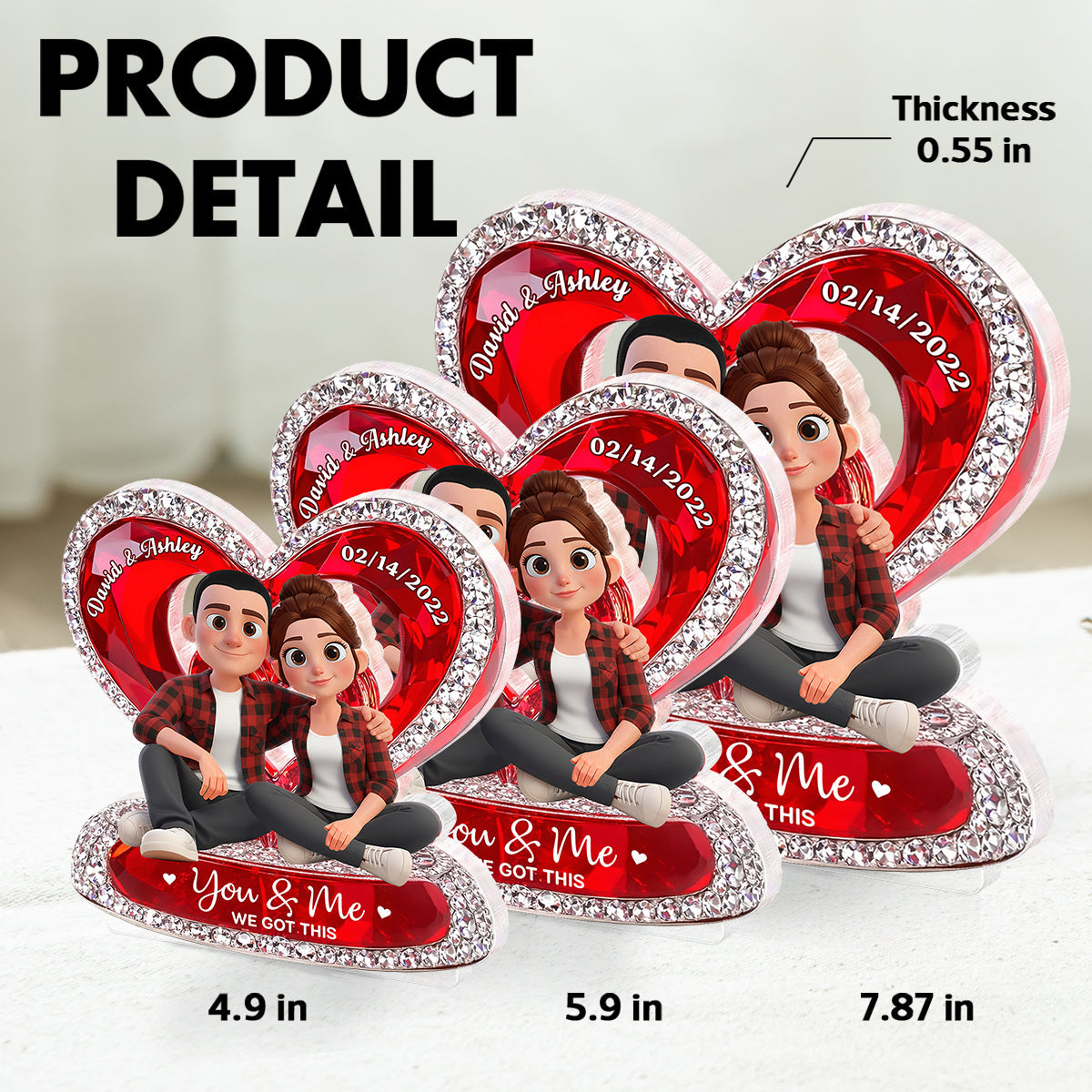 Couple Eternal Love 3D Shiny Effect - Personalized Acrylic Block Plaque - Heartfelt Valentine's Day Gift for Her, for Him