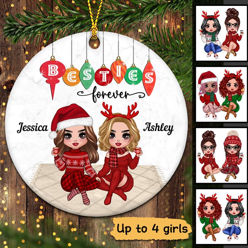 Christmas Best Friends Sisters Sitting Bauble Personalized Circle Ornament