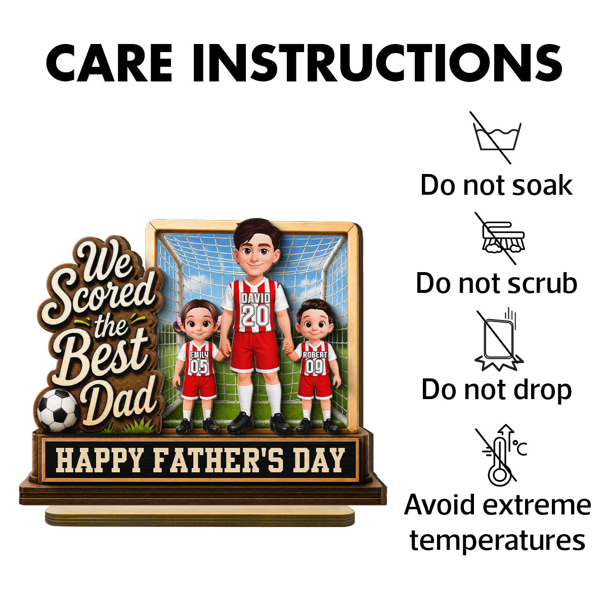 We Scored The Best Dad Dad & Kids In Goal 2D Flat - Personalized 2-Layered Wooden Plaque - Gift For Soccer Dad, UK Football Dad