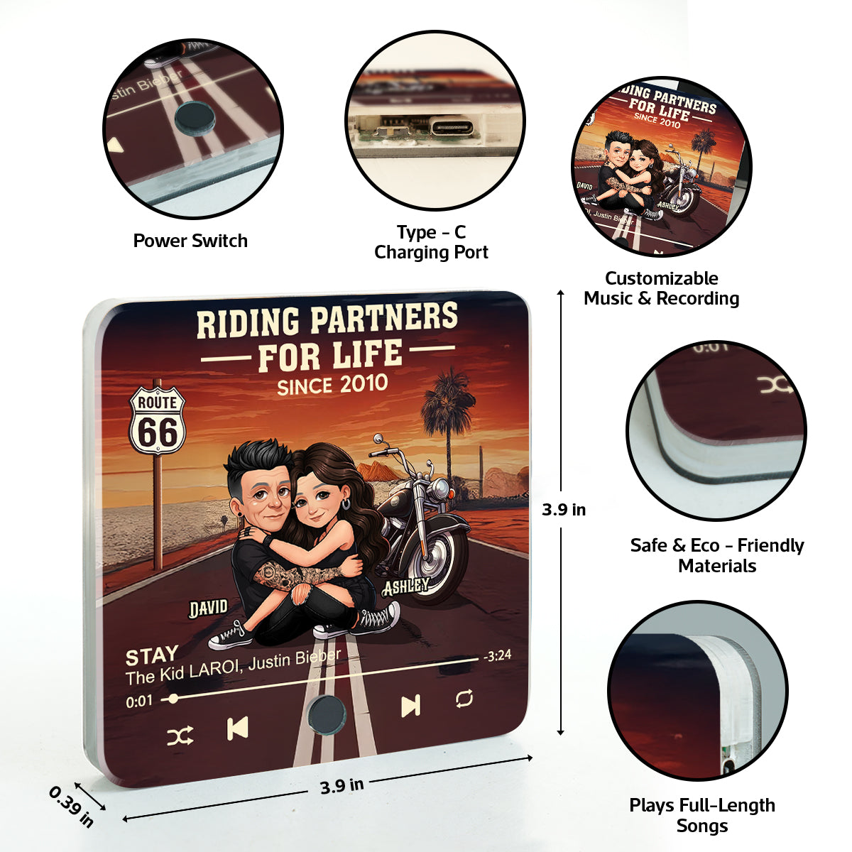 Bikers Couple Riding Partners for Life - Personalized Music Fridge Magnet - Gift for Him, Gift for Her