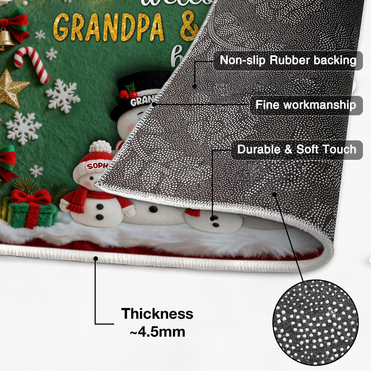 3D Effect Festive Christmas Snowman Welcome To Grandma Grandpa House - Personalized Doormat - Gift For Grandparents